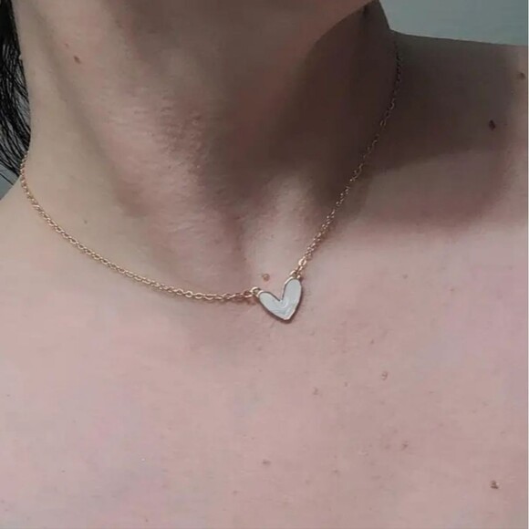 Heart Shaped Pendant Necklace 14K Gold Plated Luxury Romantic Golden Edge Jewel - Picture 9 of 16